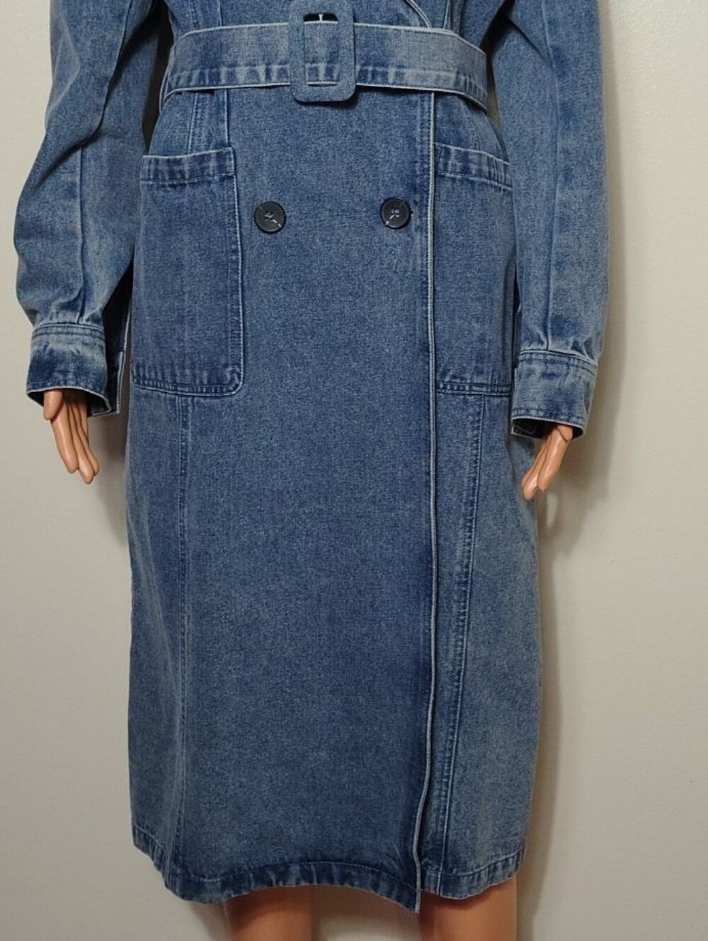 Anthropologie Avec Les Filles Denim Trench Coat Belted Double Breasted. Size M - Picture 7 of 16